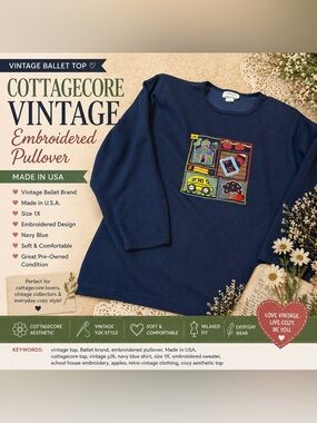 🏡✨ Vintage Ballet Embroidered Pullover | Size 1X | Made in USA ✨🏡